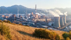 製鉄所と冷却塔