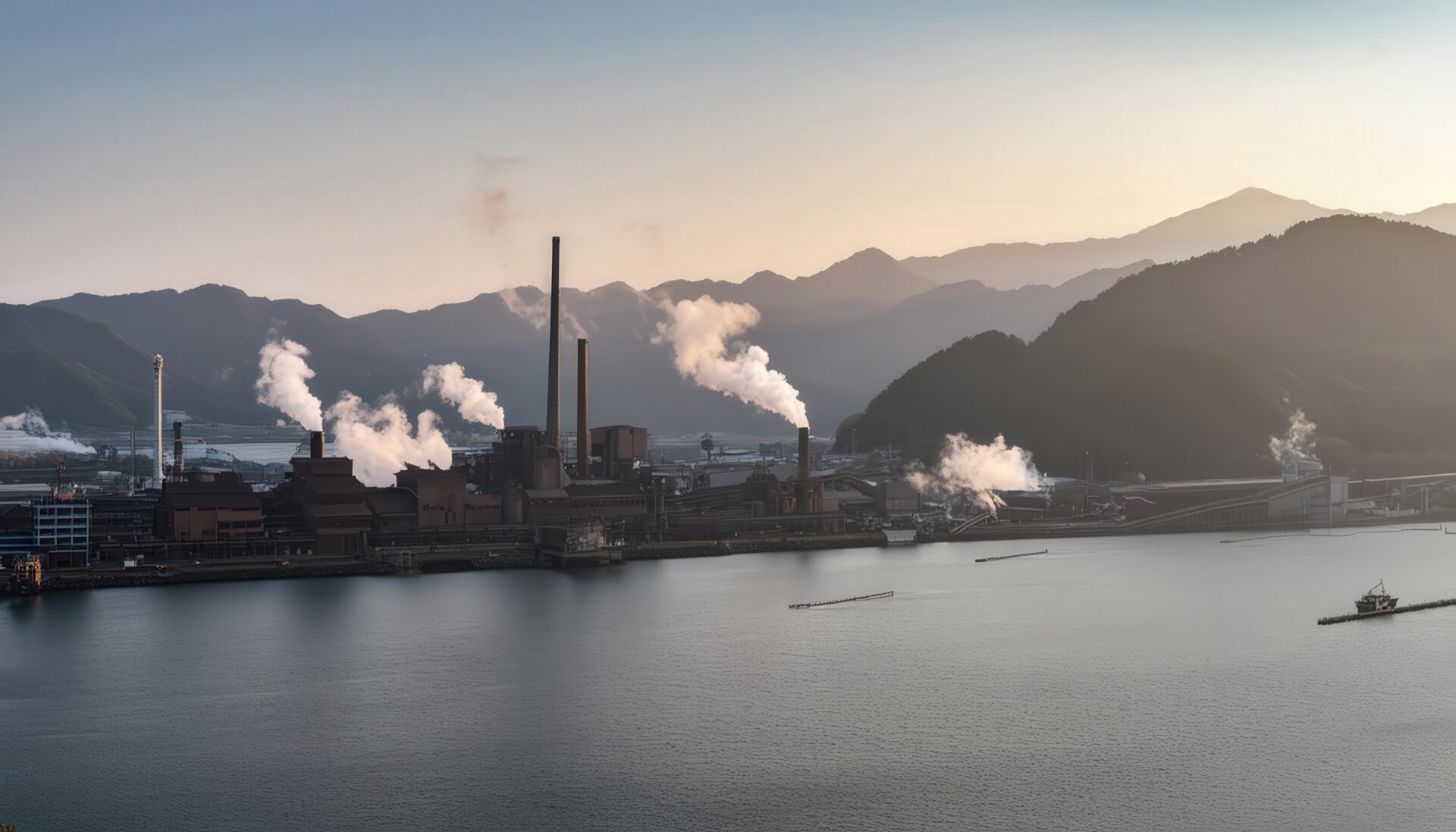 夕暮れの工場地帯