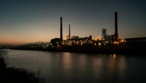 夜景の工場シルエット