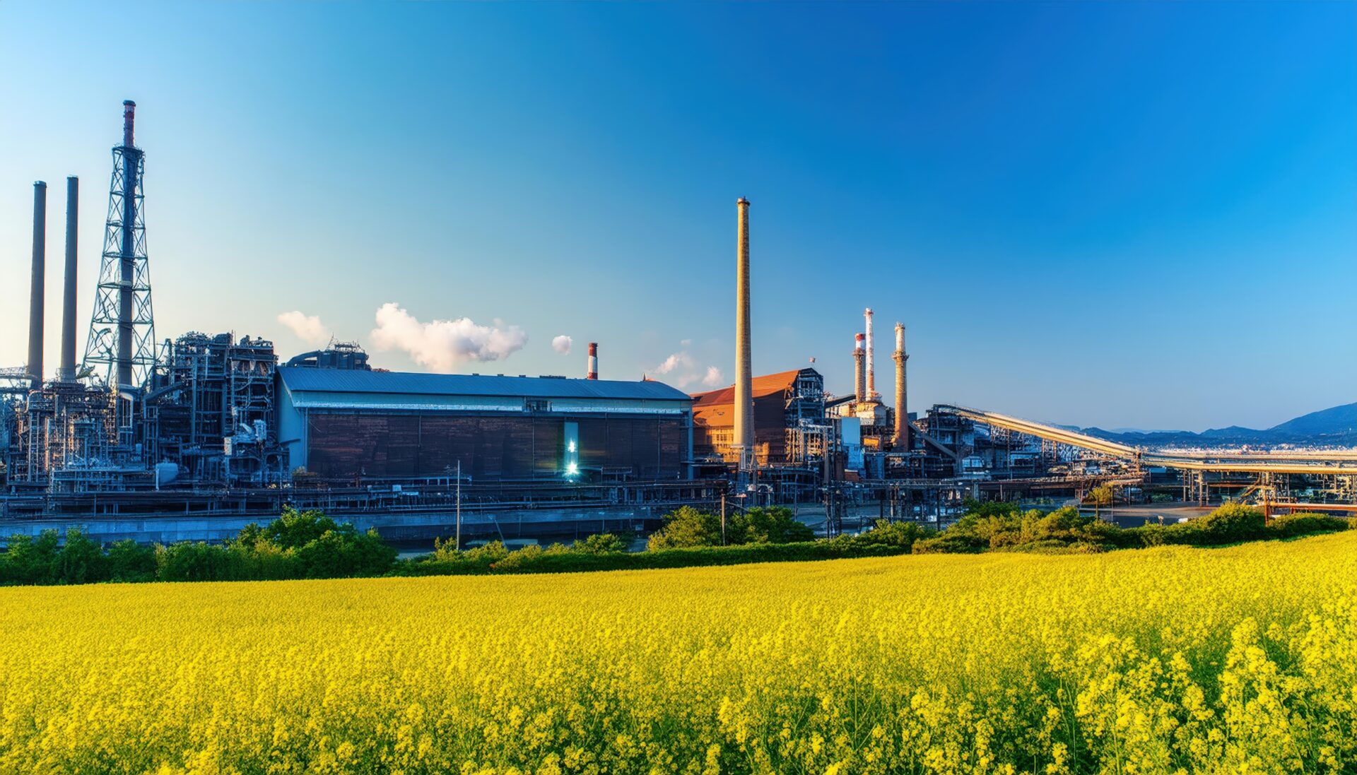 青空と工場地帯