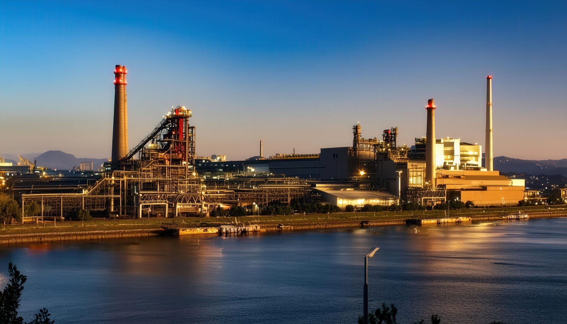 水辺に映る工場夜景