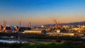 工場の夜景と煙突