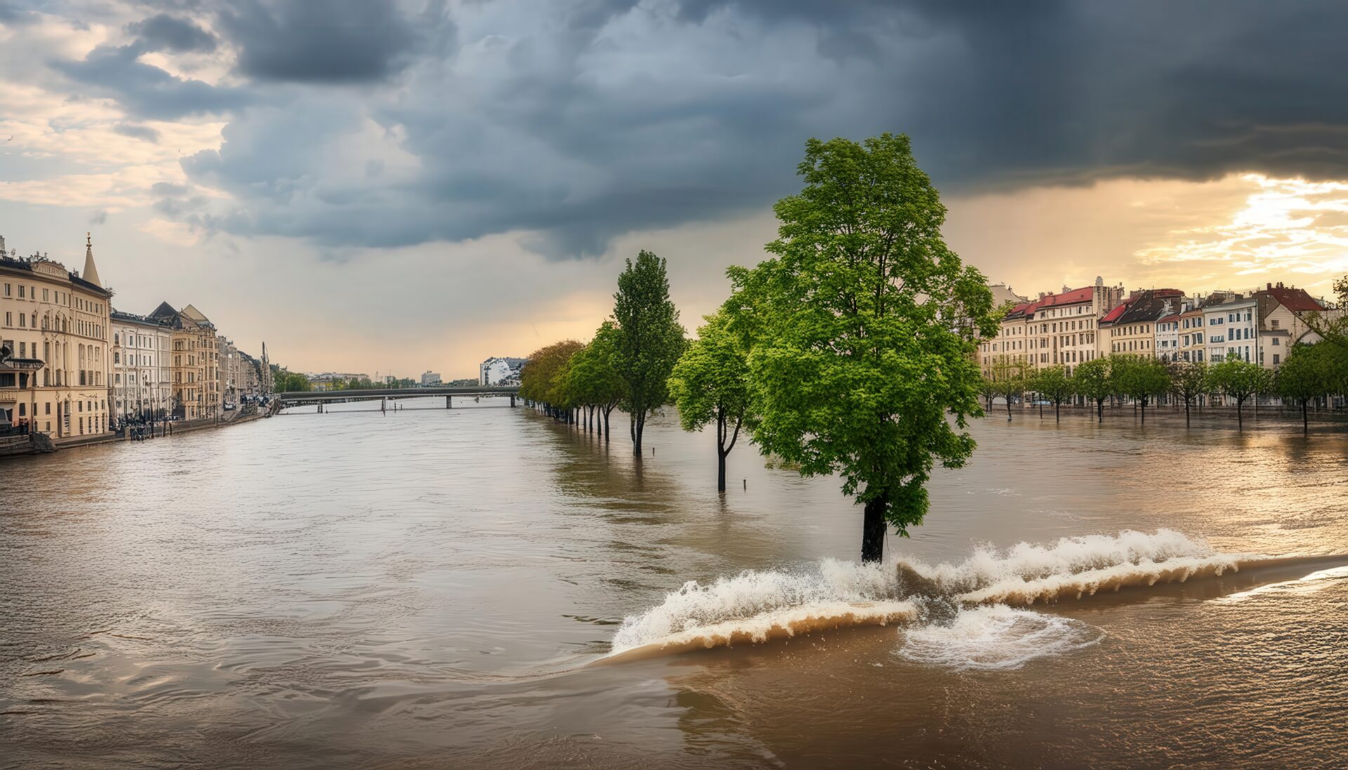 氾濫した都市の川