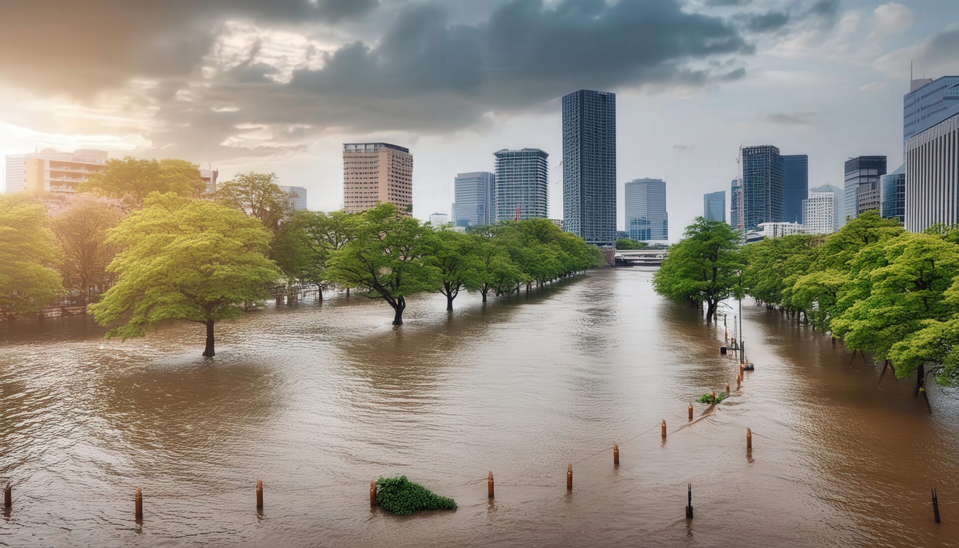 洪水に沈む都市