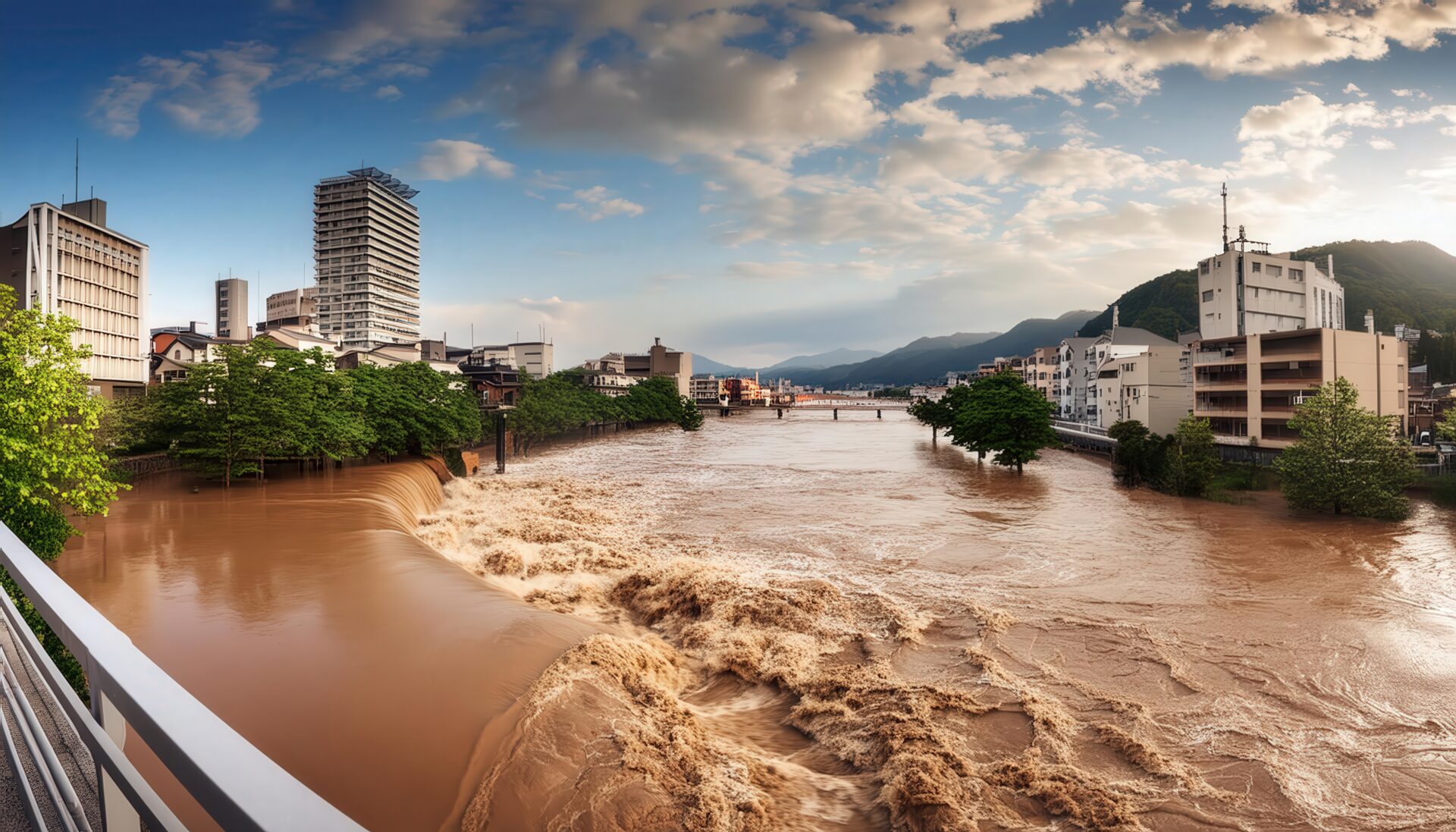 都市部の川の氾濫