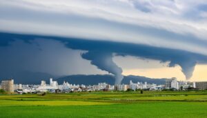 田園地帯に発生した竜巻