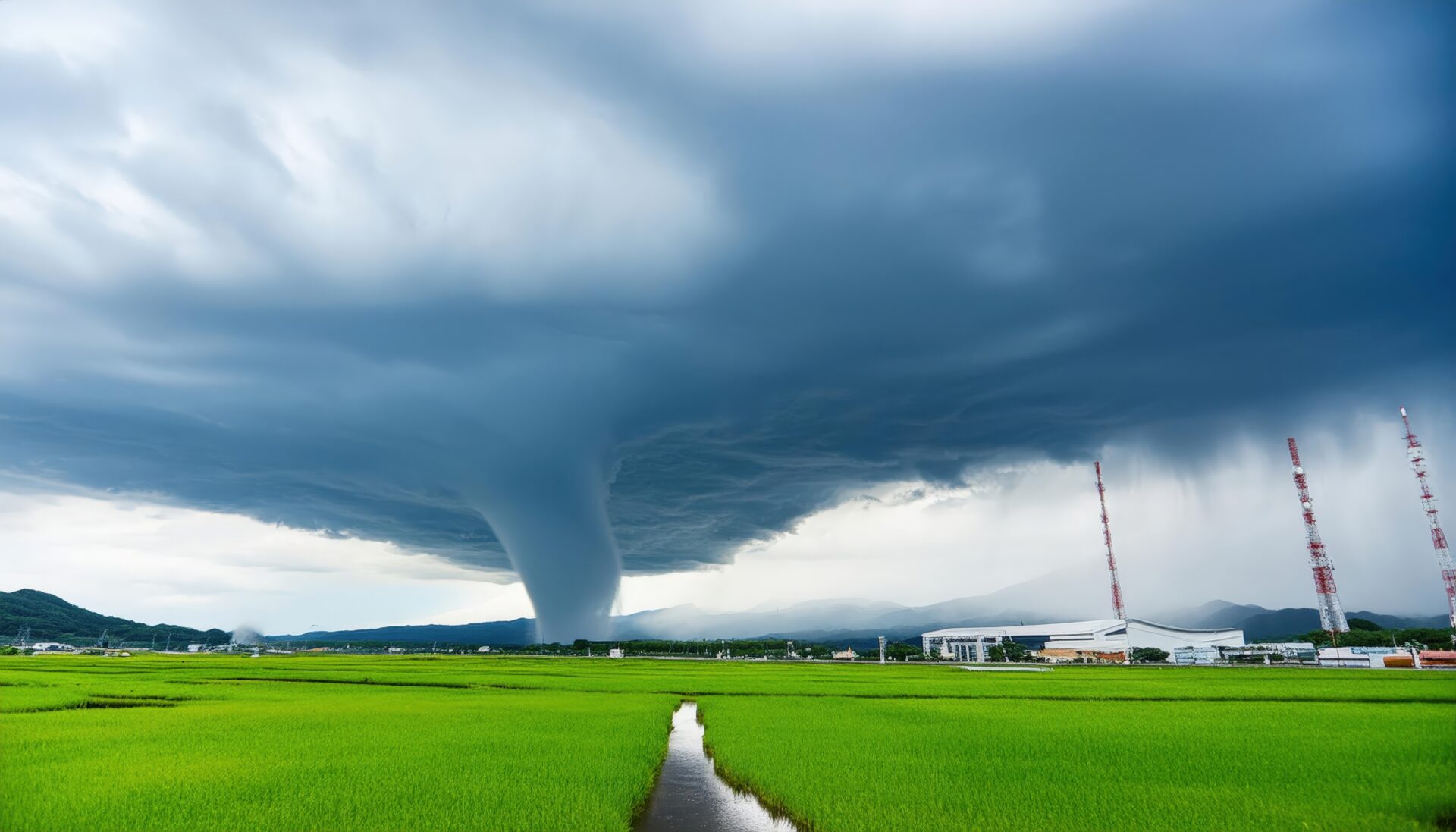 田園風景と竜巻