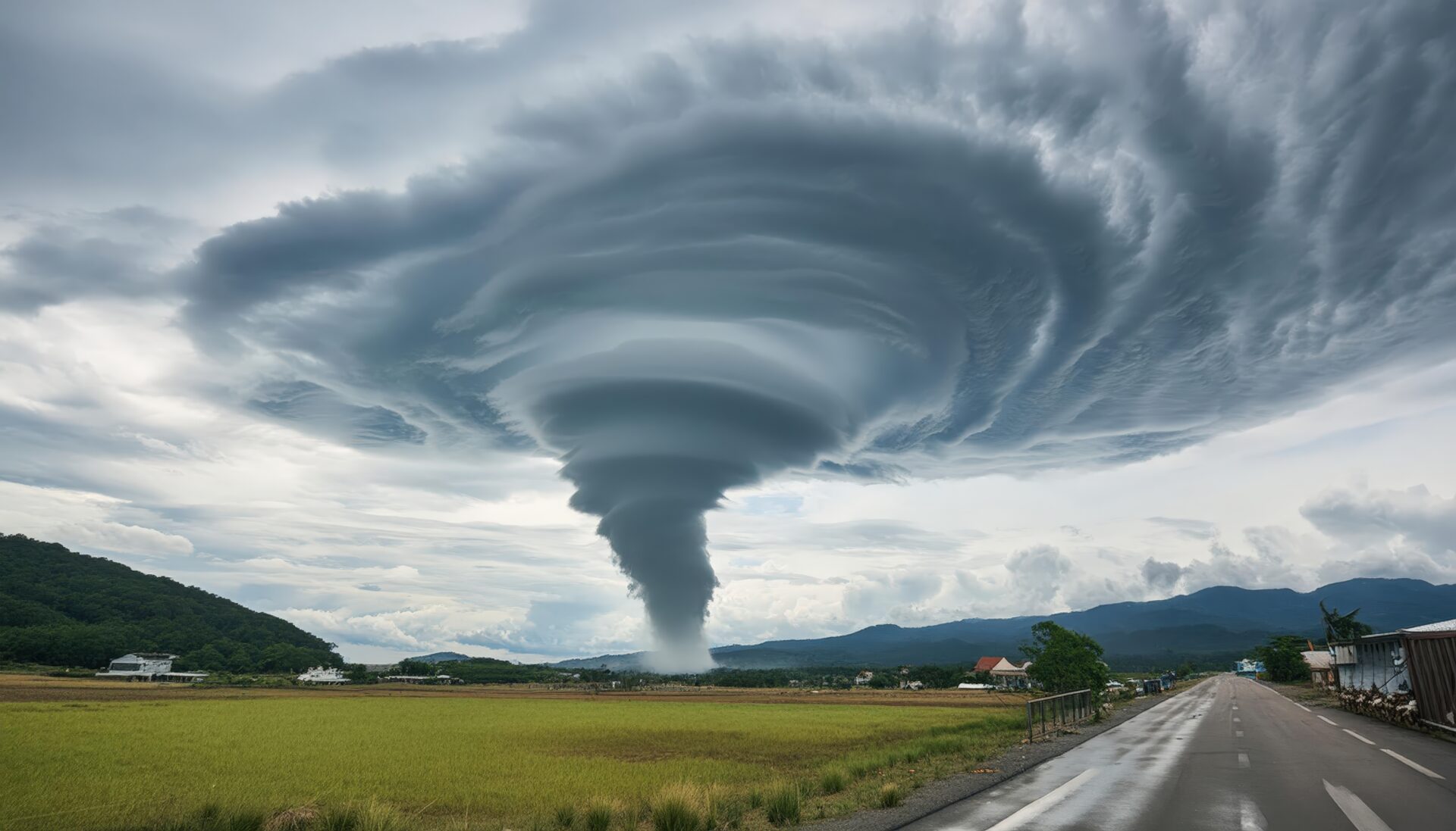 道路沿いに現れた巨大竜巻