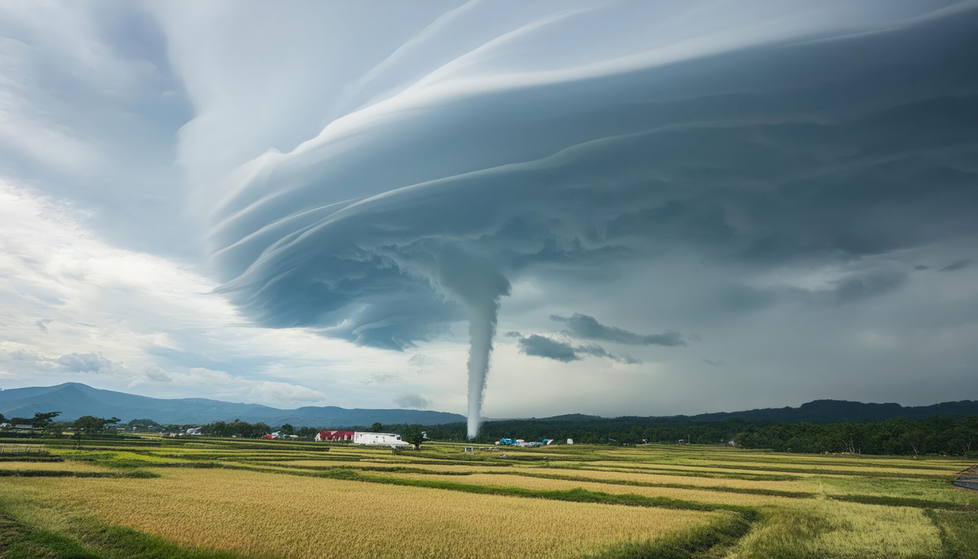 田園風景に迫る竜巻
