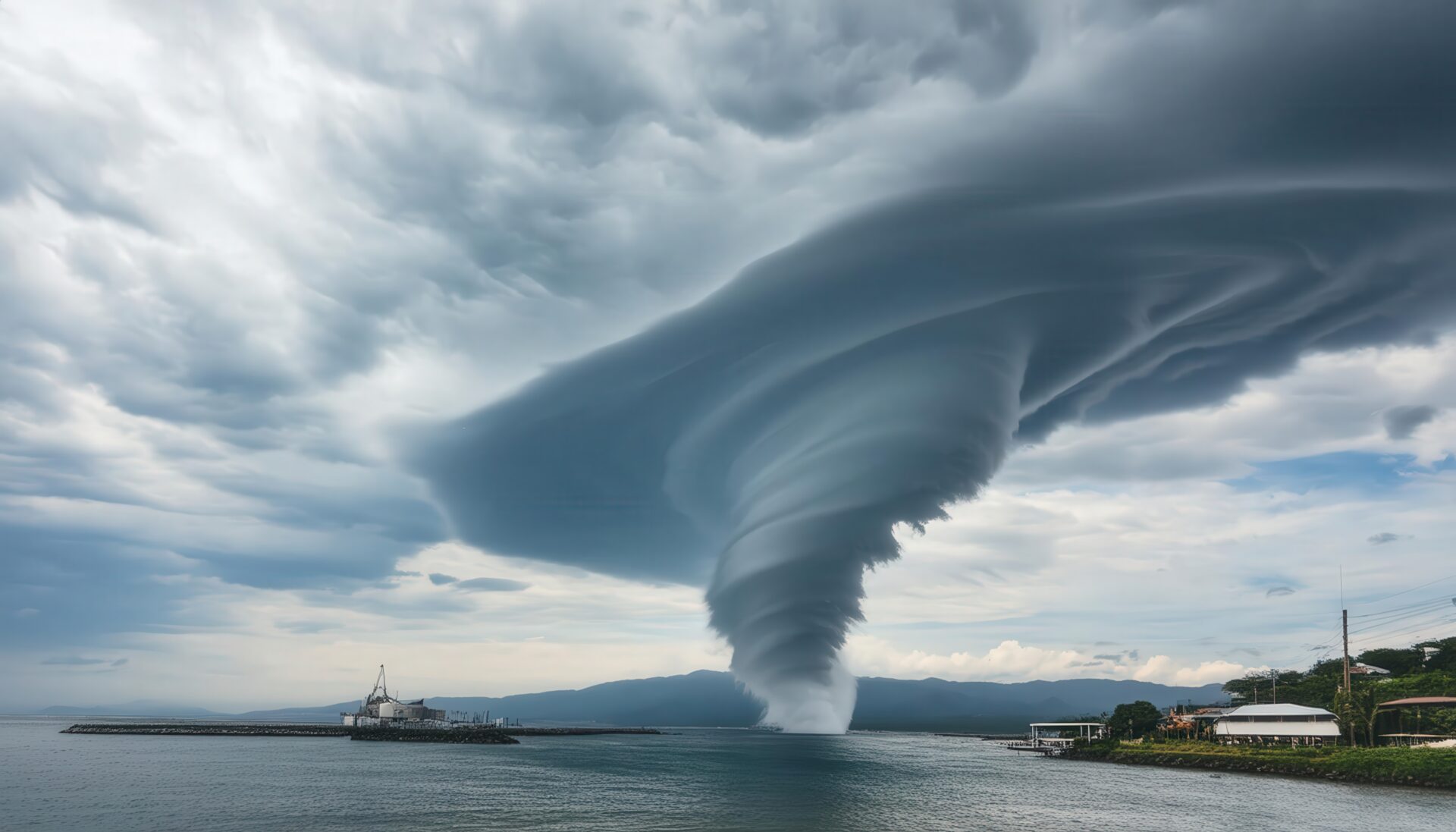 海岸に現れた巨大竜巻