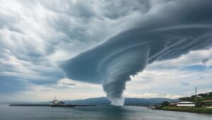 海岸に現れた巨大竜巻