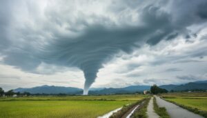 農村に接近する竜巻