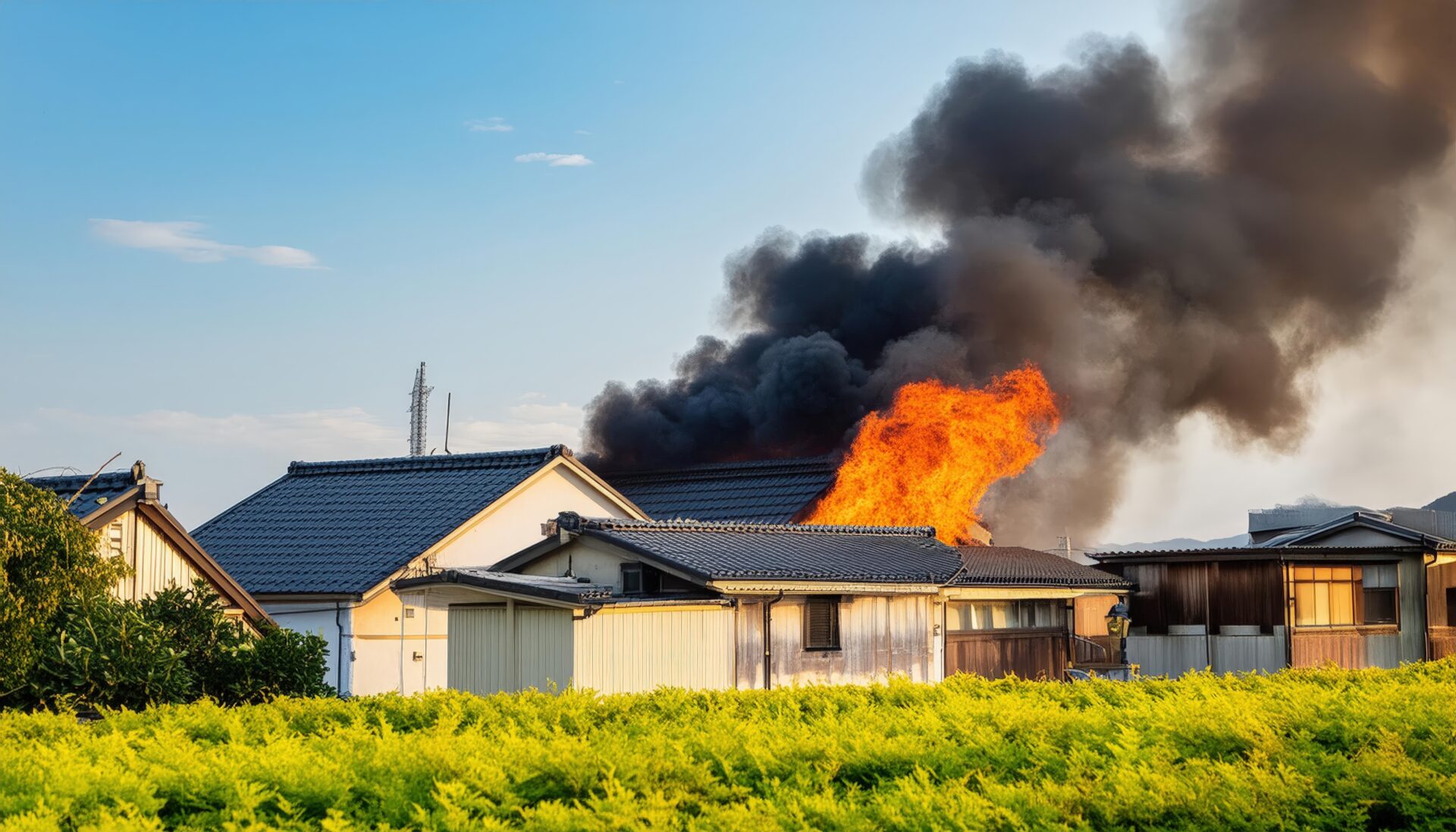住宅地の火災発生