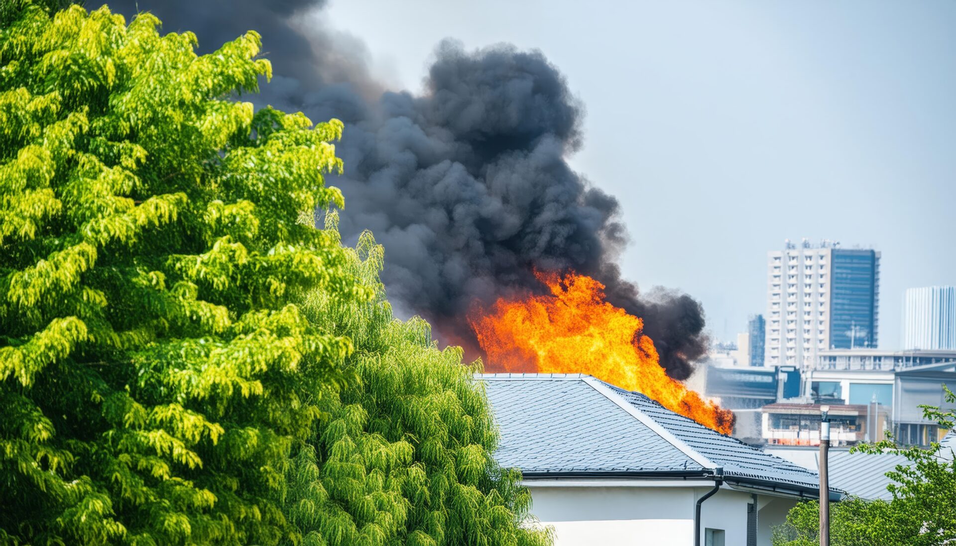 ビルの屋根からの炎