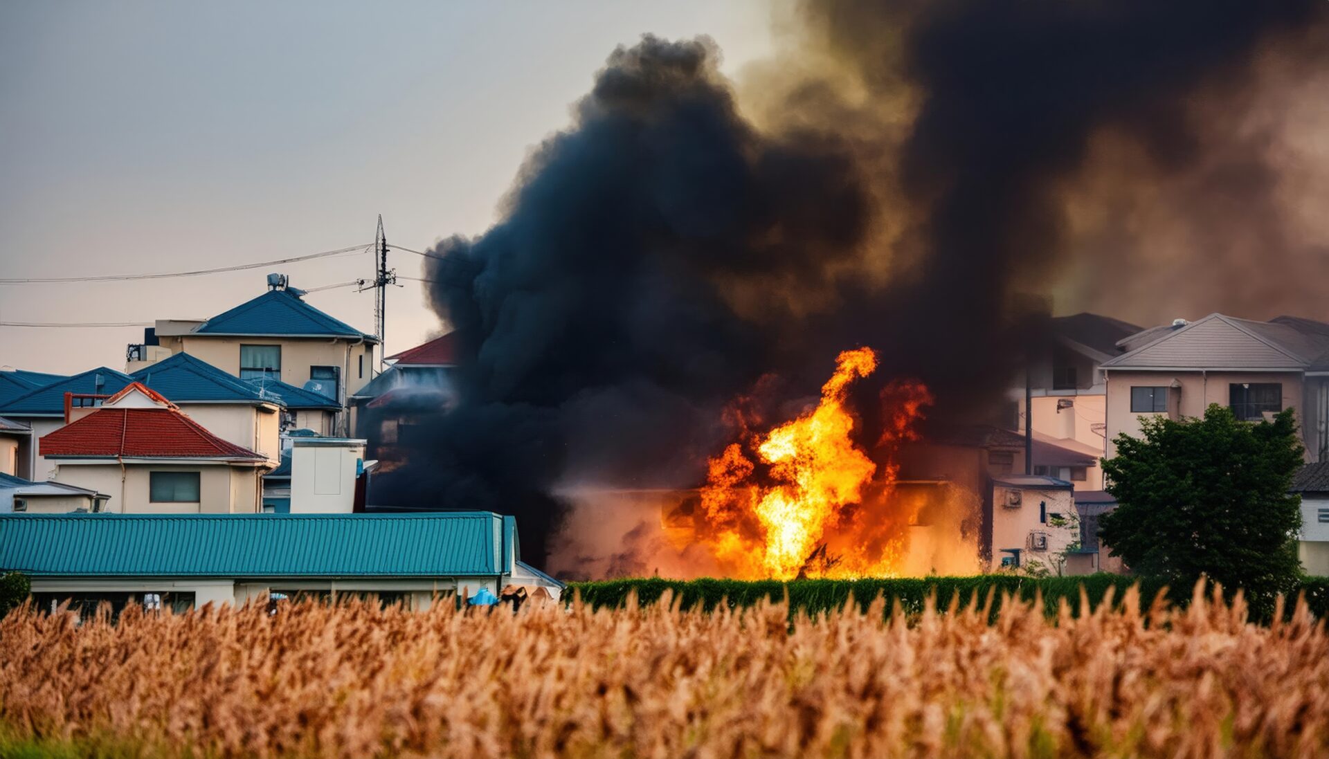 住宅密集地の火災