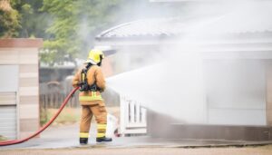 消火作業中の消防士