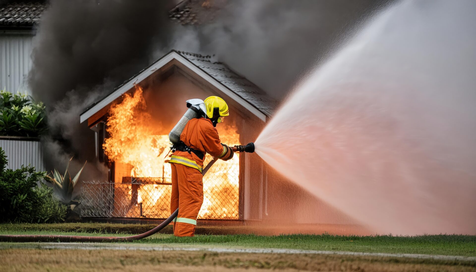 消火中の火事現場