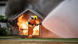 消火中の火事現場