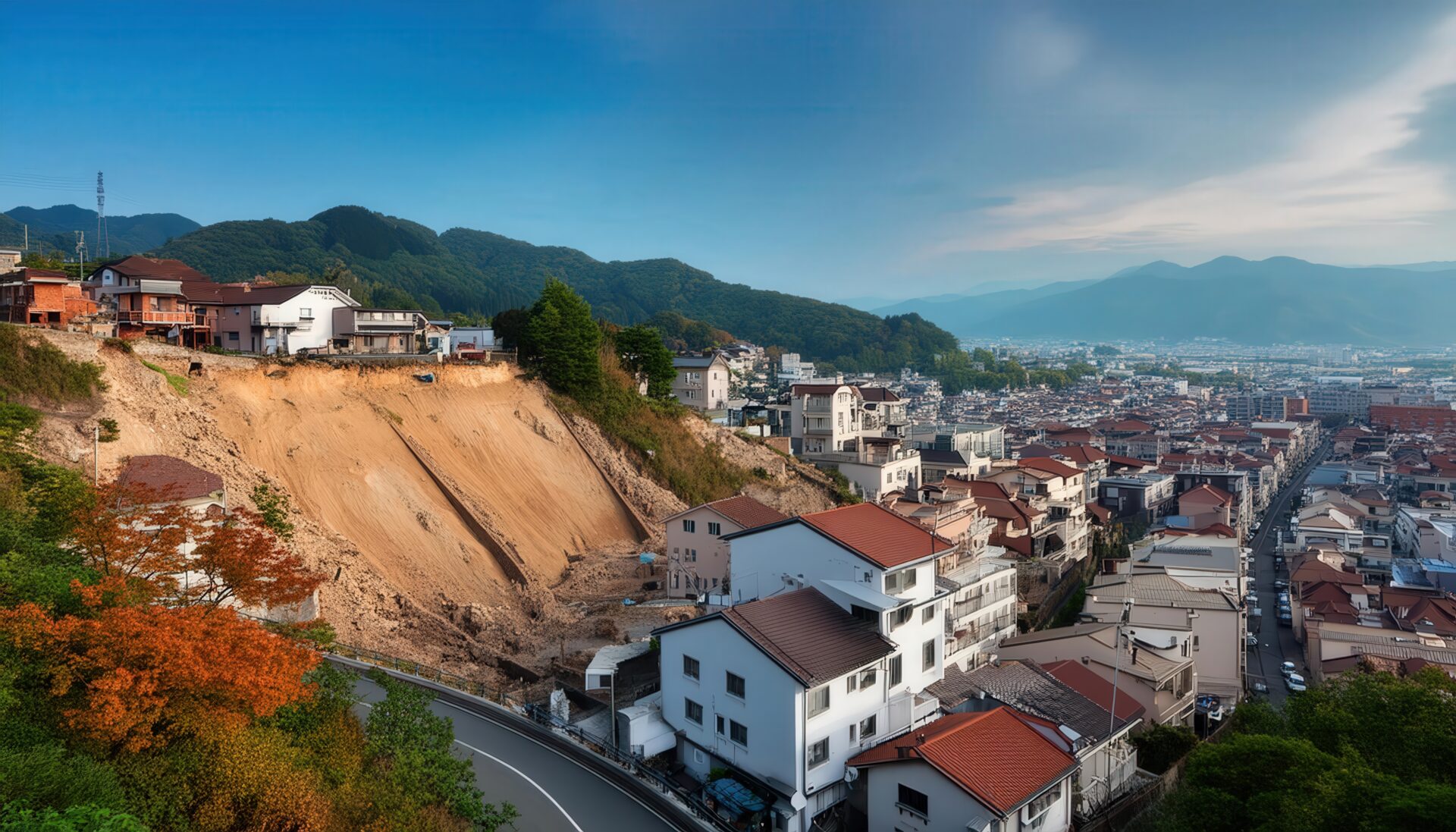 山間部の土砂崩れ現場