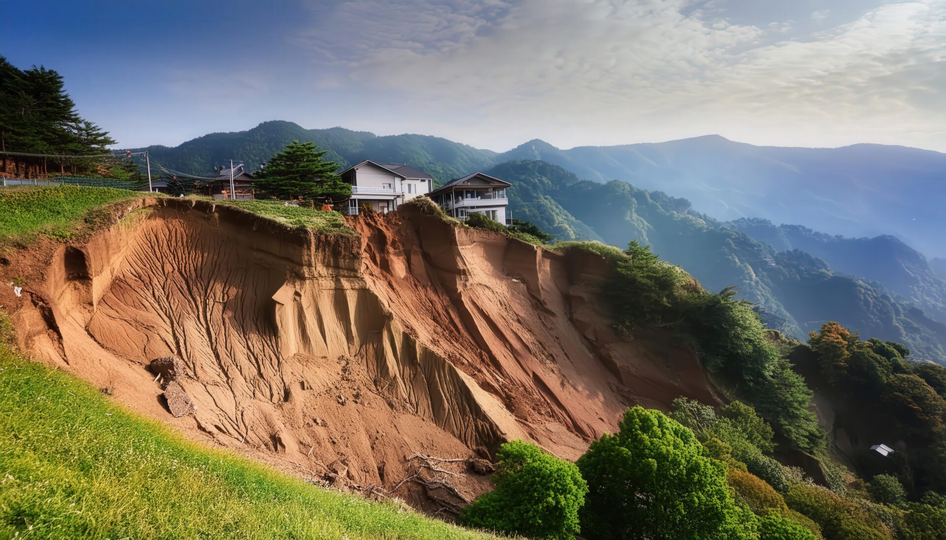 山の斜面の大規模地滑り
