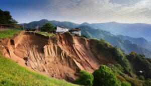 山の斜面の大規模地滑り