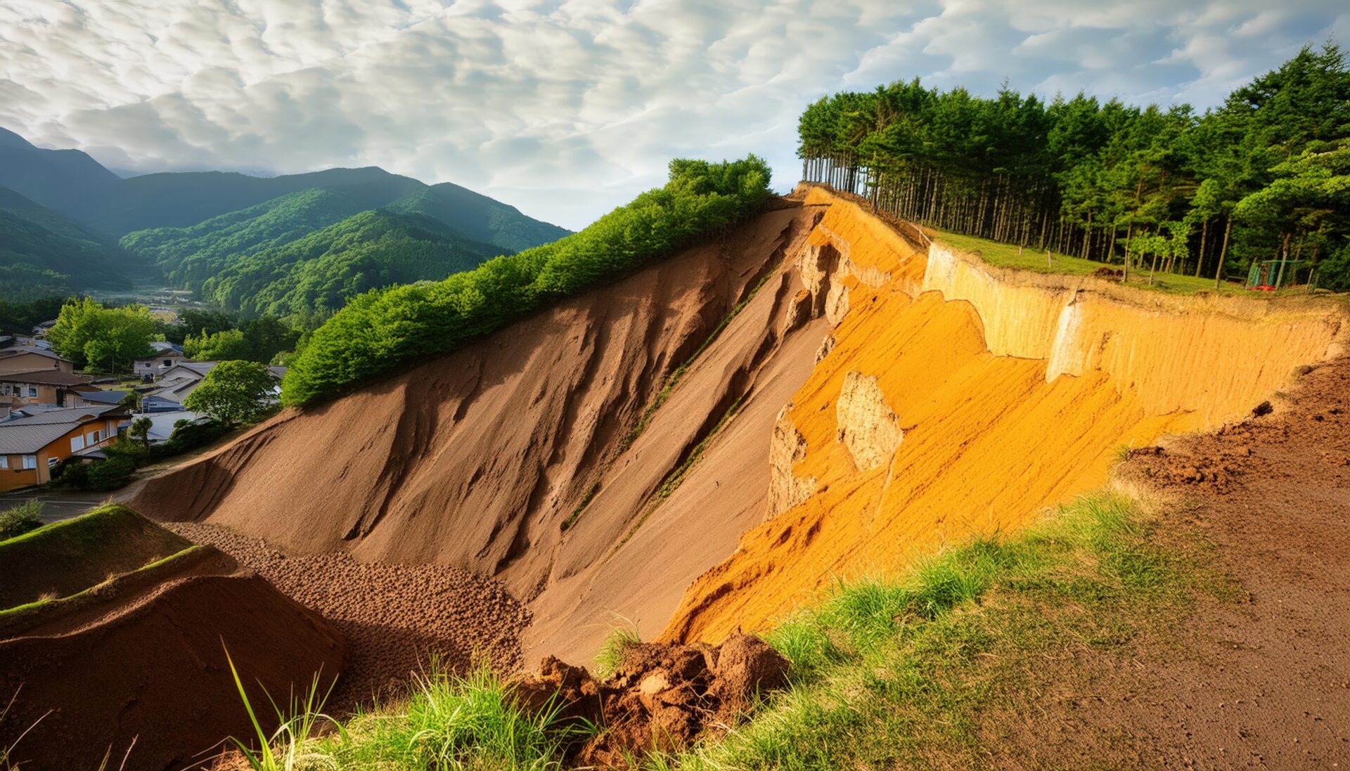 森林付近の大規模土砂崩れ