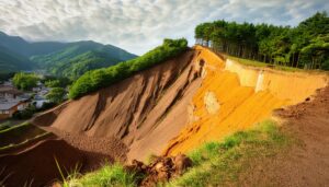 森林付近の大規模土砂崩れ