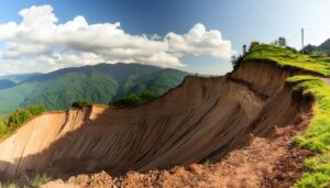 山間部の大規模な地滑り跡