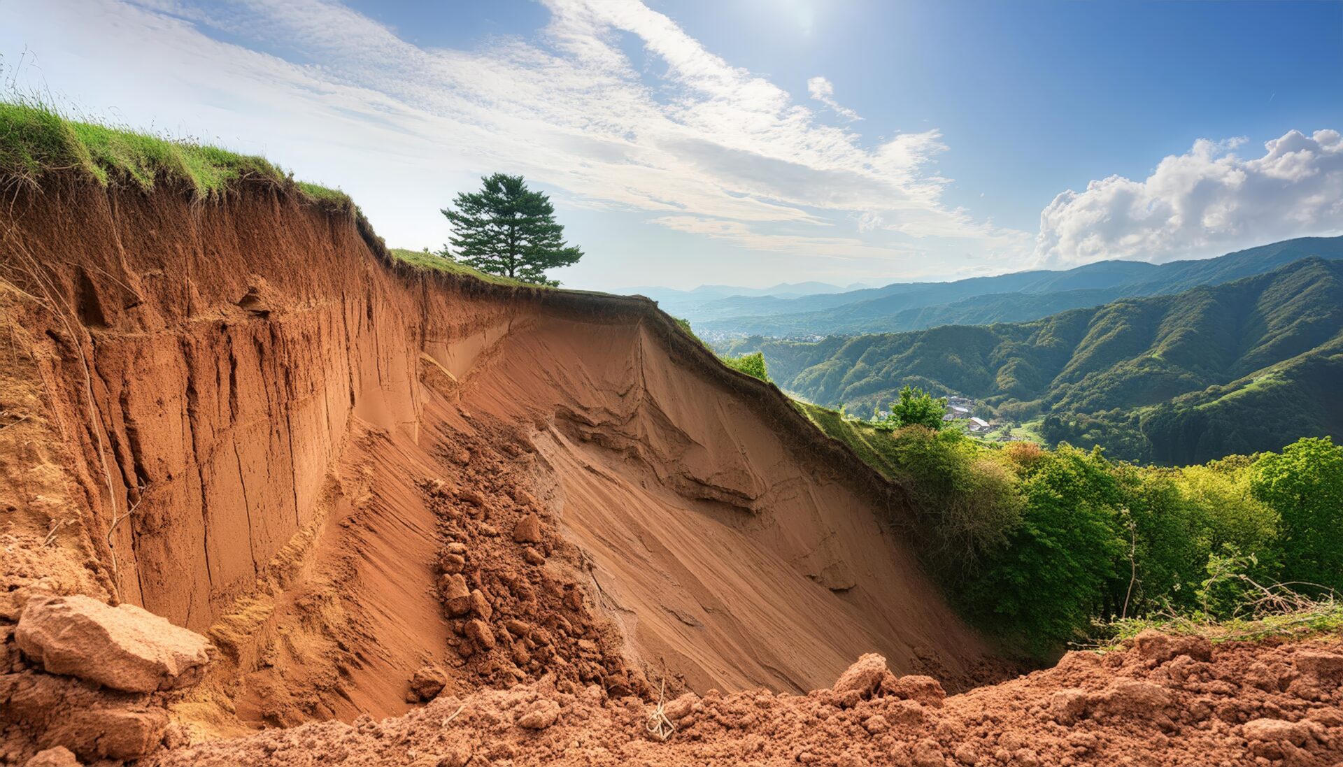 崖崩れによる山間部の被害