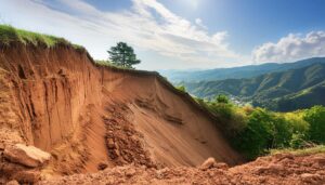 崖崩れによる山間部の被害