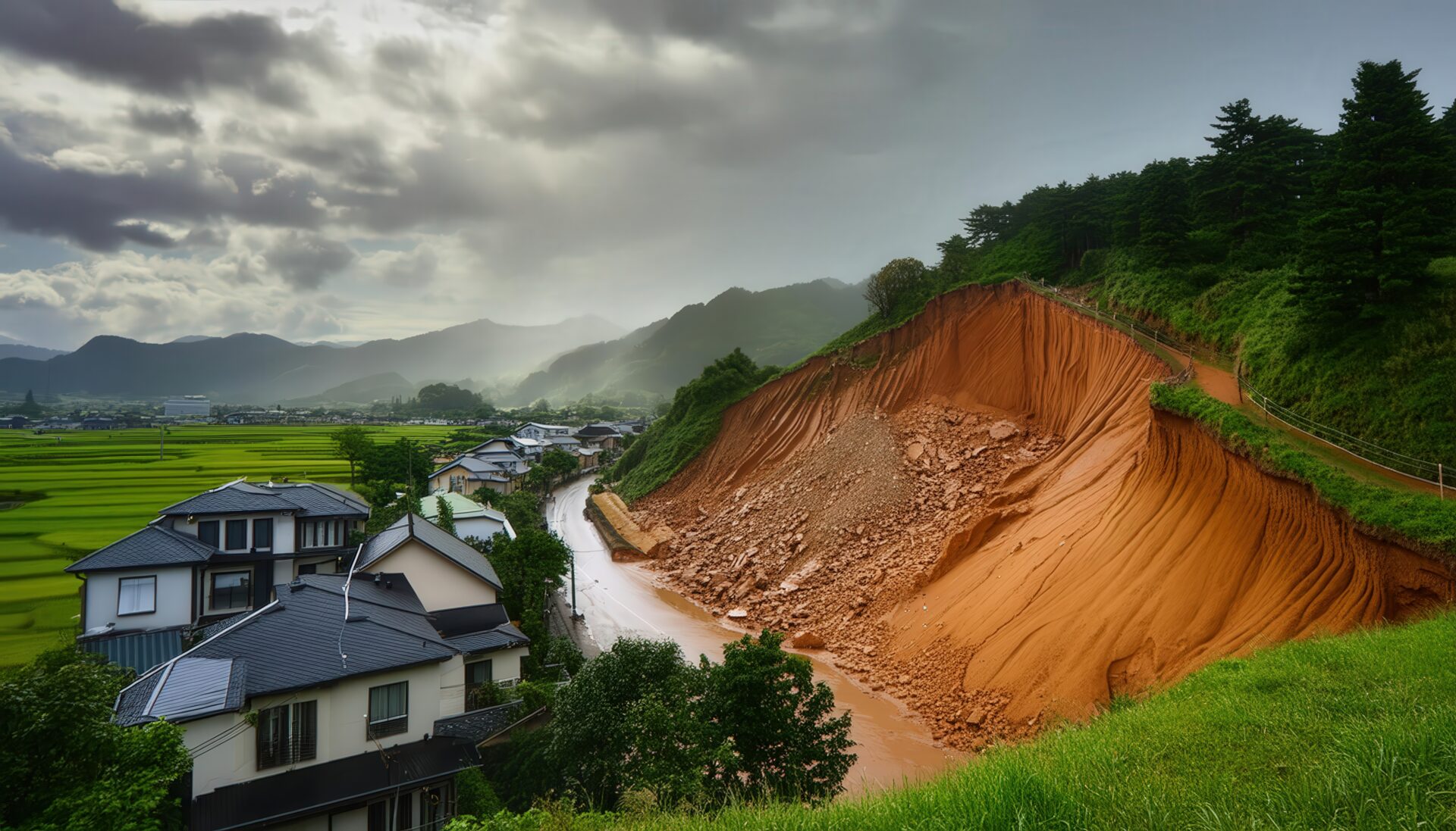 農村部の土砂崩れ災害