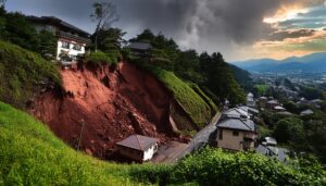 住宅地での崖崩れ被害