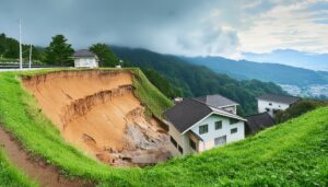 住宅近くの大規模な崖崩れ