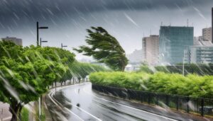 台風による暴風雨の街路