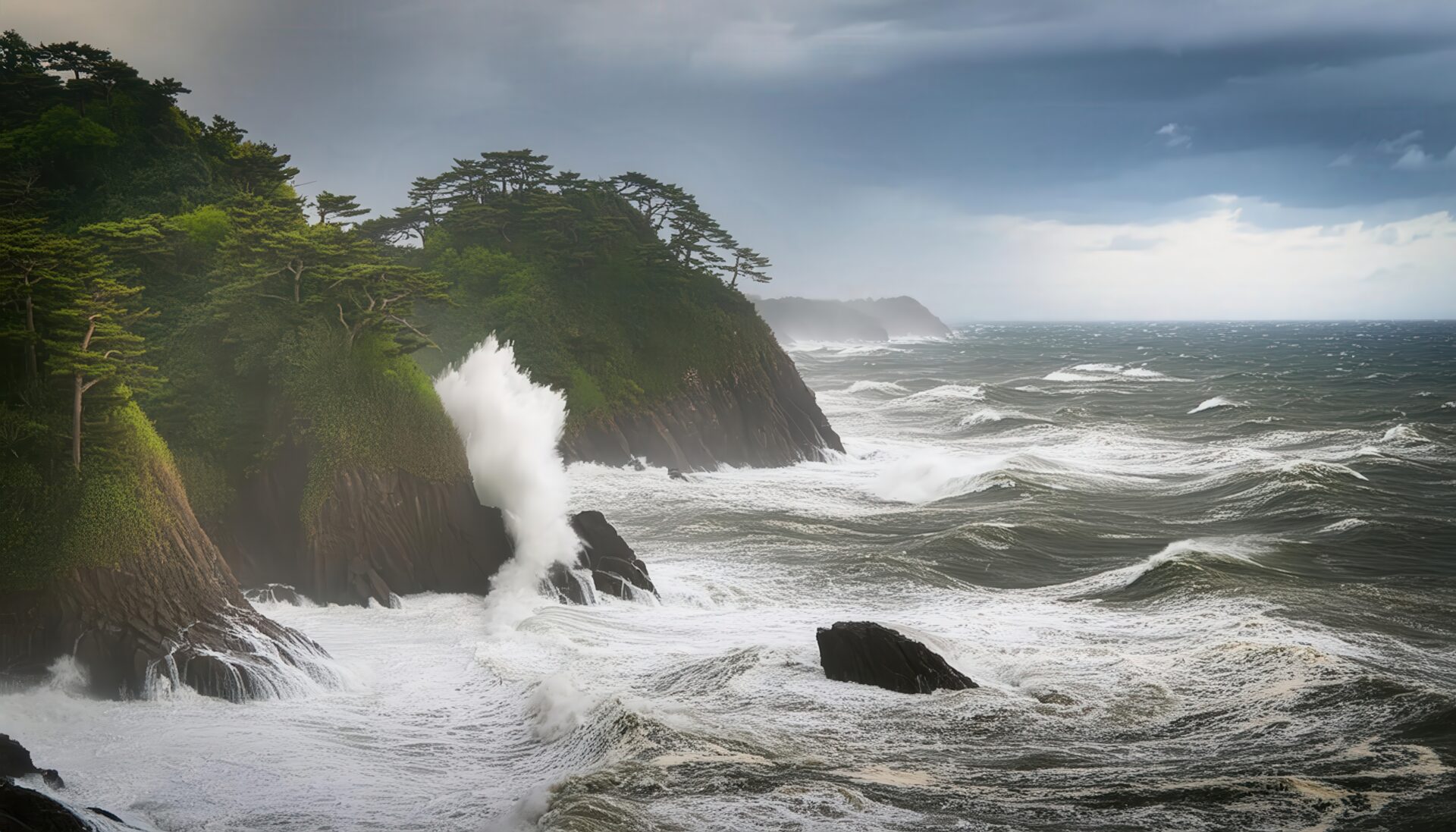 荒れた海と高波