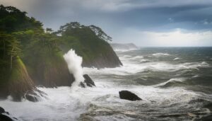 荒れた海と高波