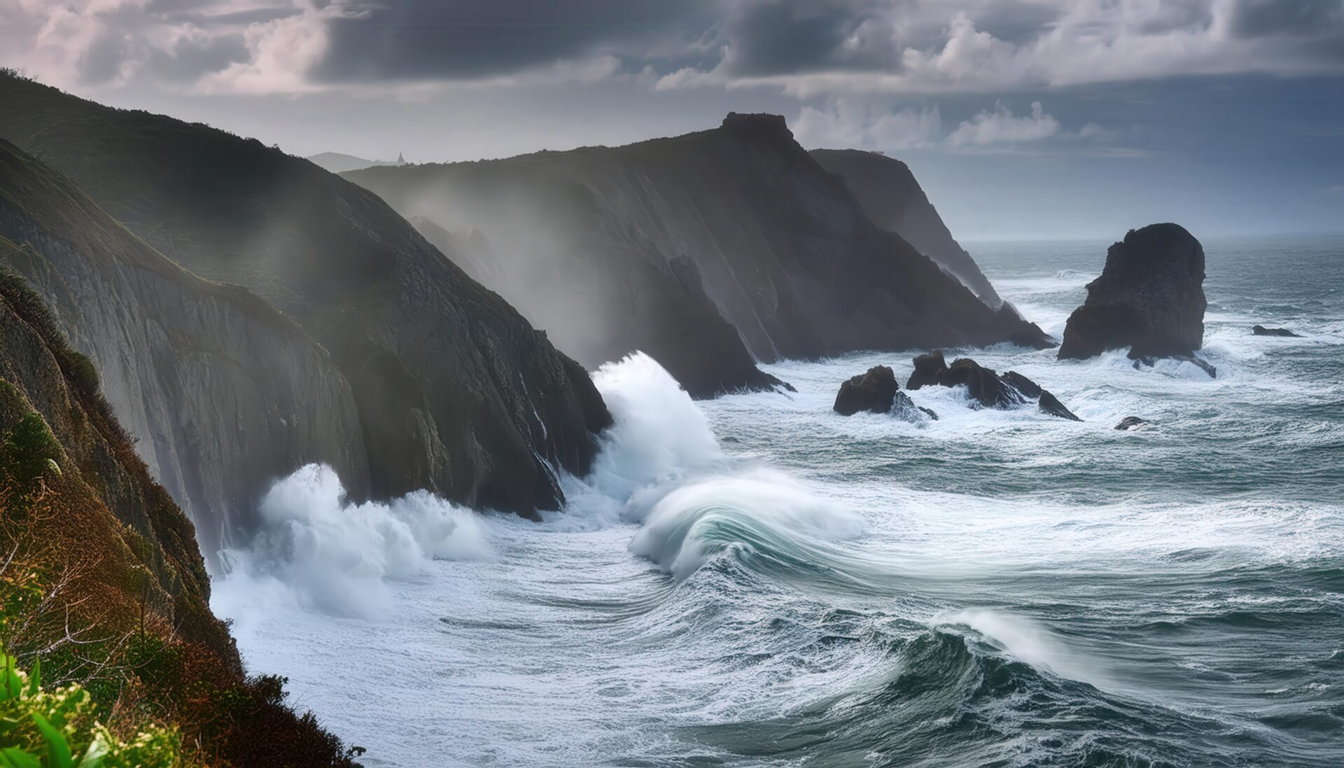 台風接近の荒れた海