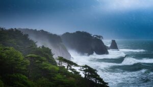 暴風雨にさらされる海岸線