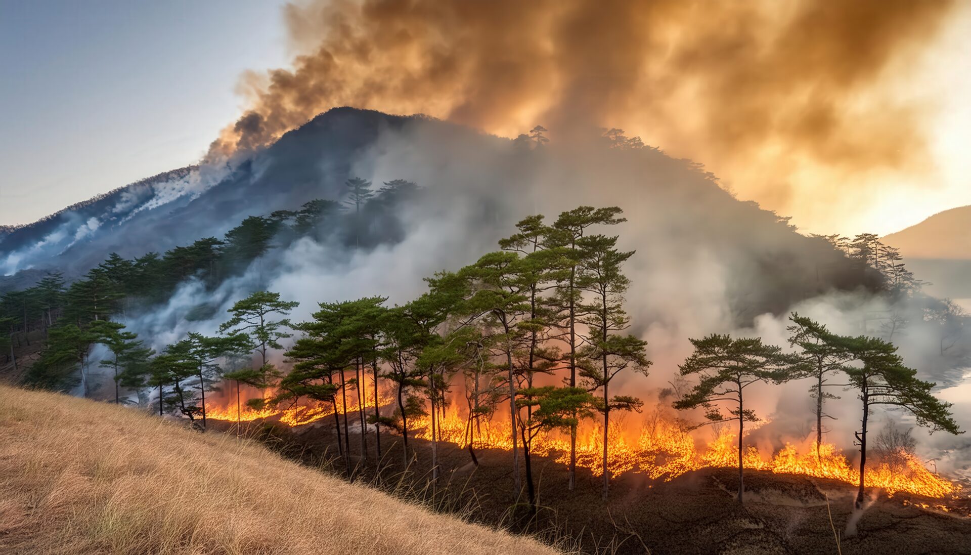 激しく燃える山林火災