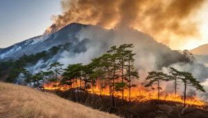 激しく燃える山林火災