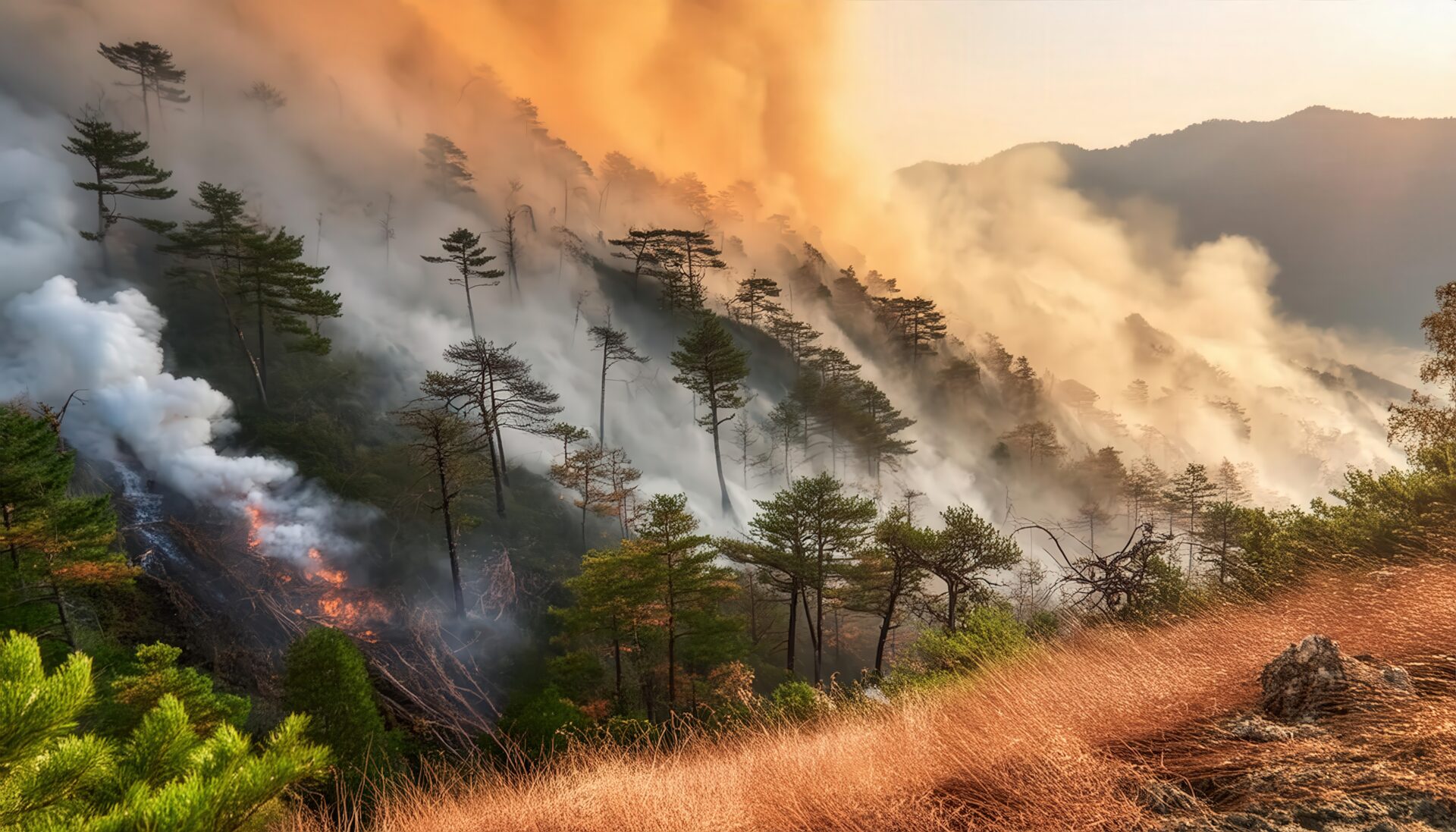山間部の大規模森林火災