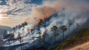 森林を覆う濃煙と山火事