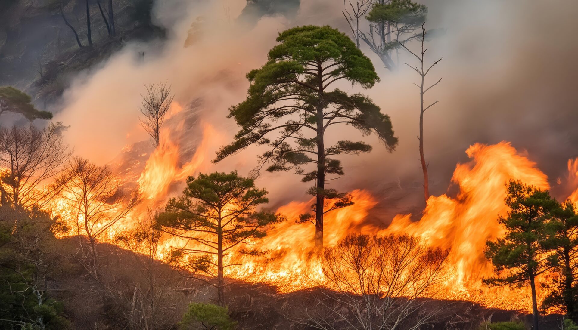 火の海と化した山の斜面