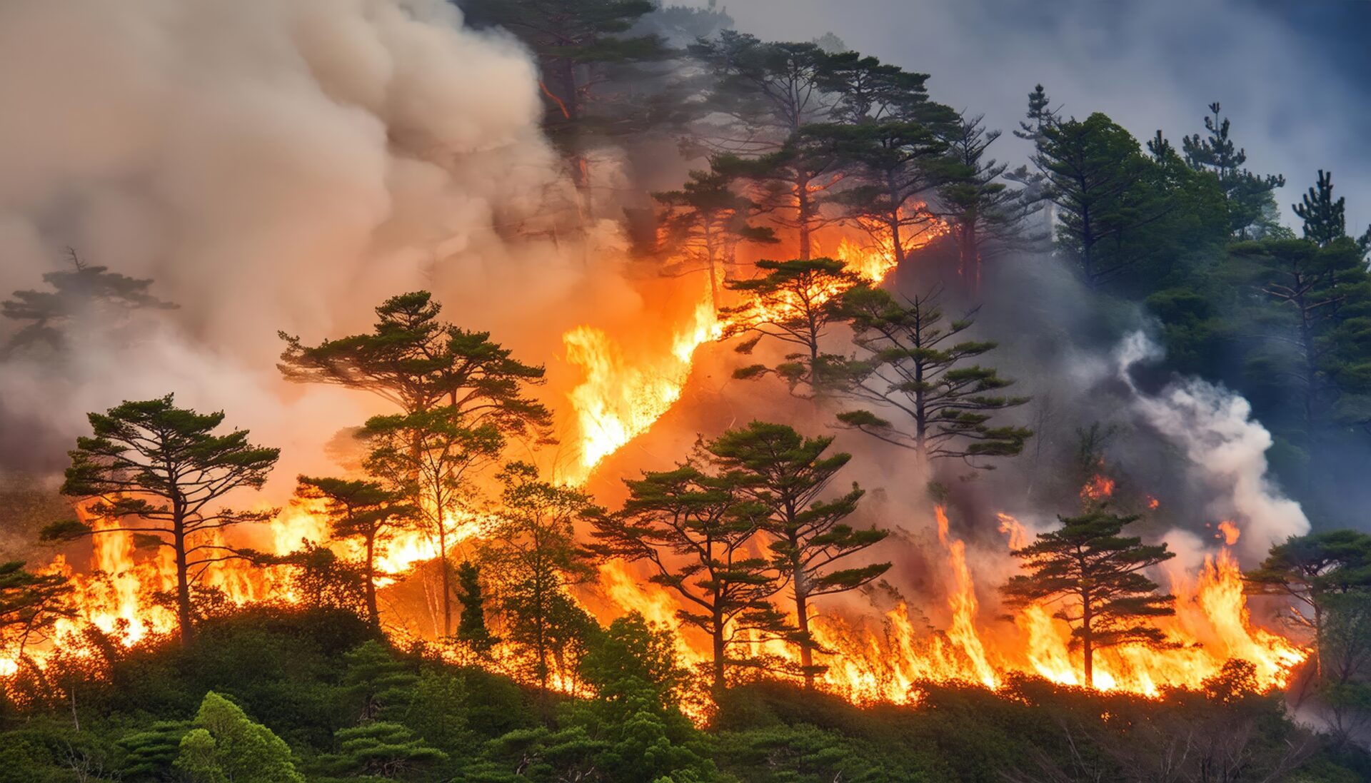 森の中を進む山火事