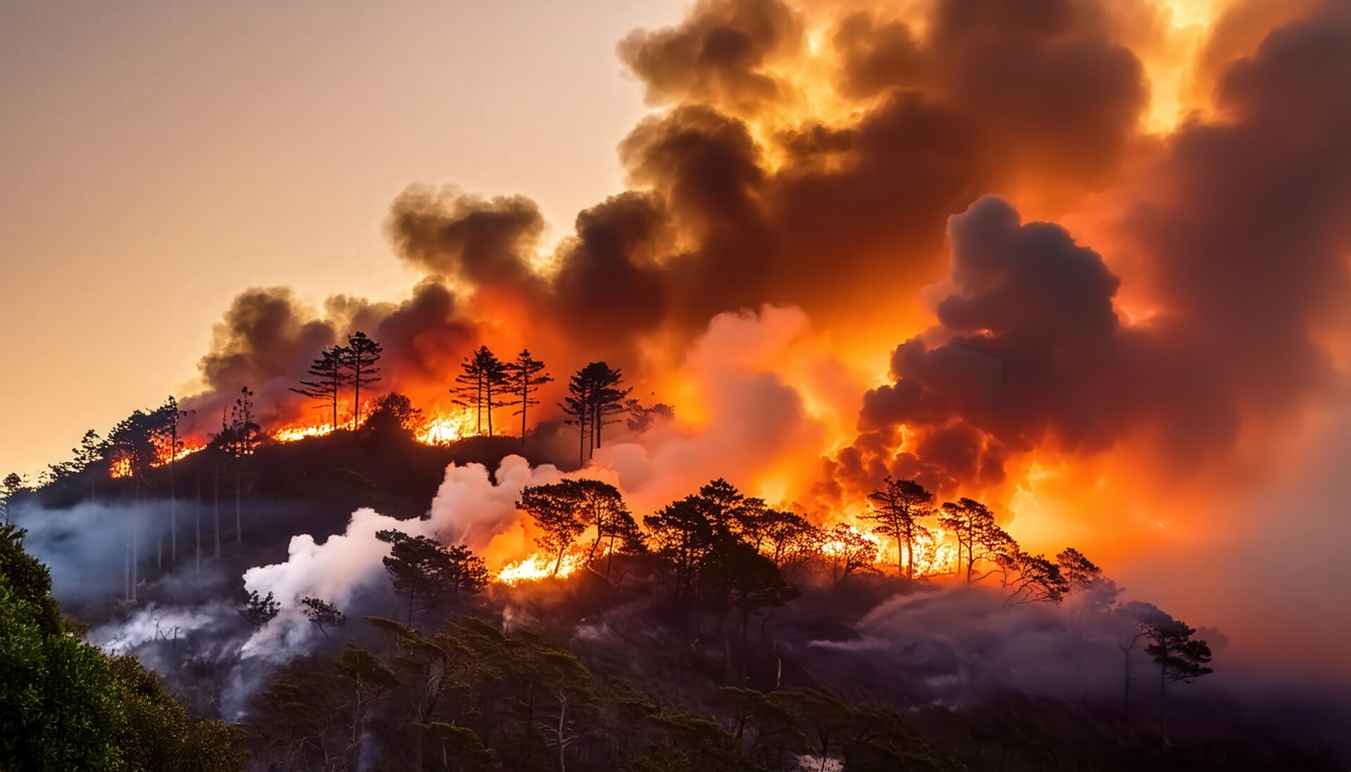 燃え盛る山の森林火災