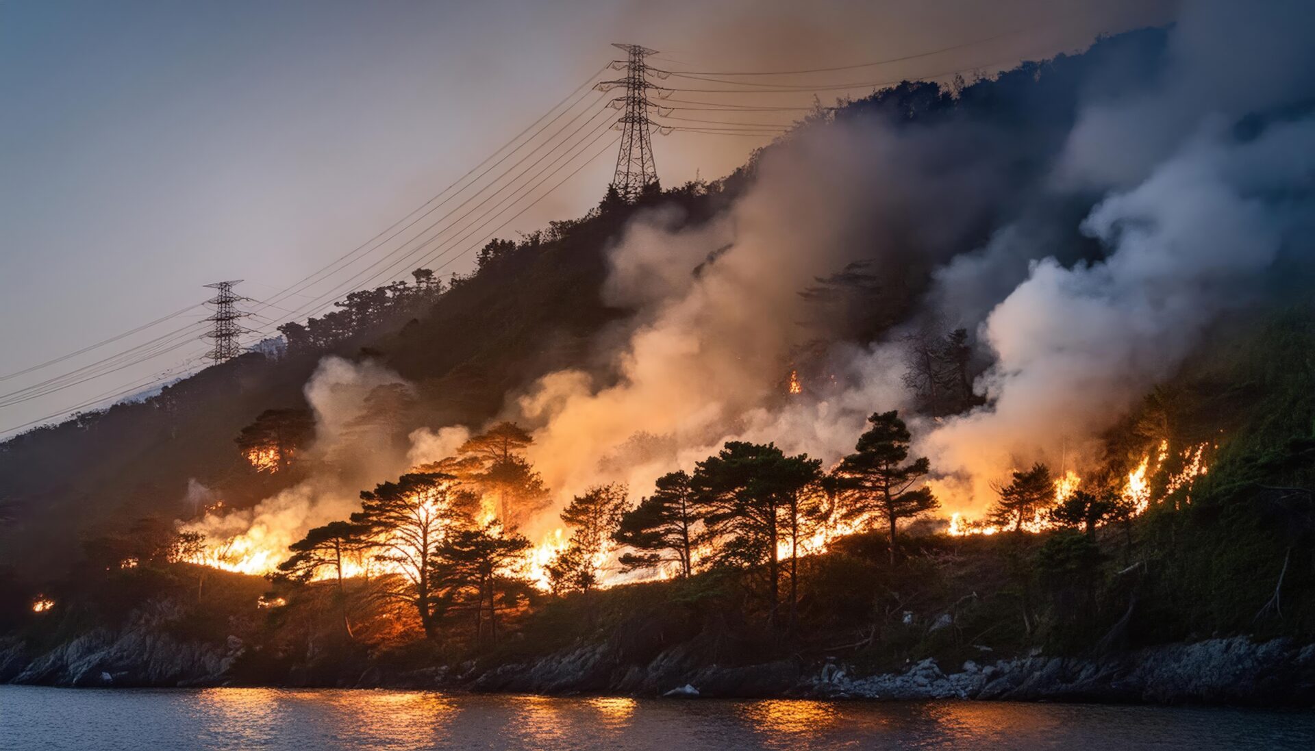 海沿いの森林火災
