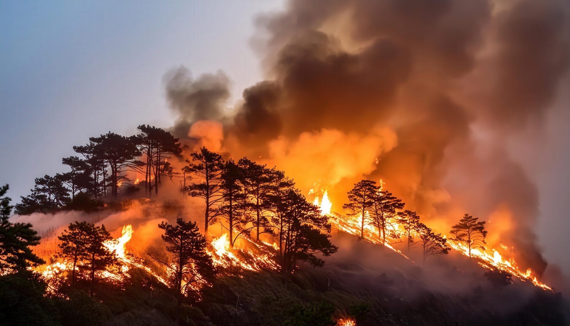 山の稜線を襲う森林火災