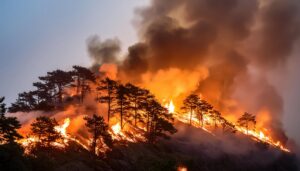 山の稜線を襲う森林火災