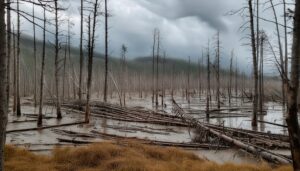 酸性雨による枯れた森林