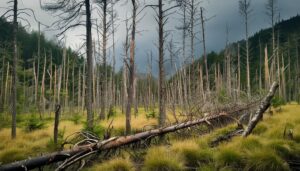 酸性雨の影響で荒廃した森